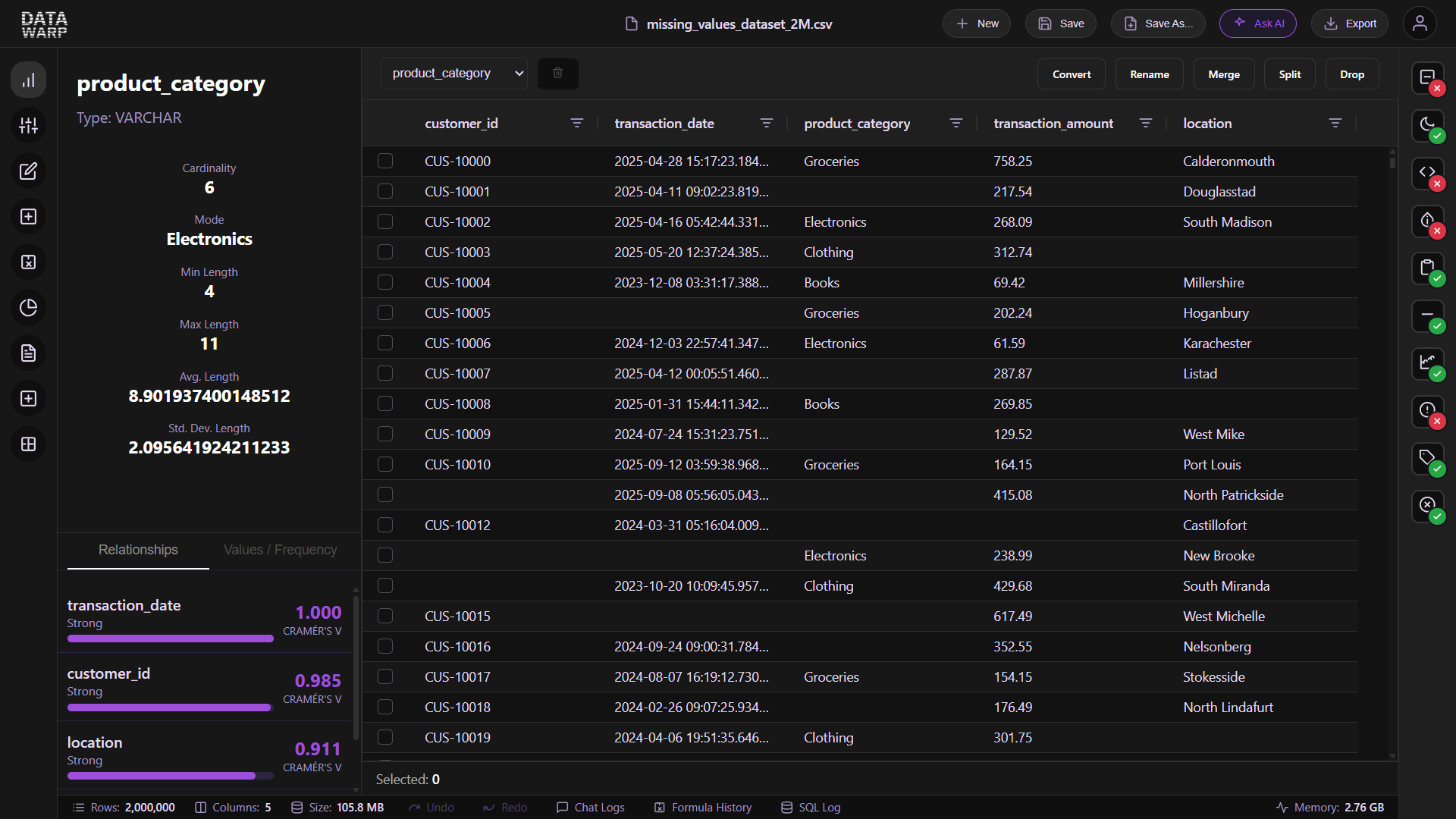 Data Transformation Interface Screenshot